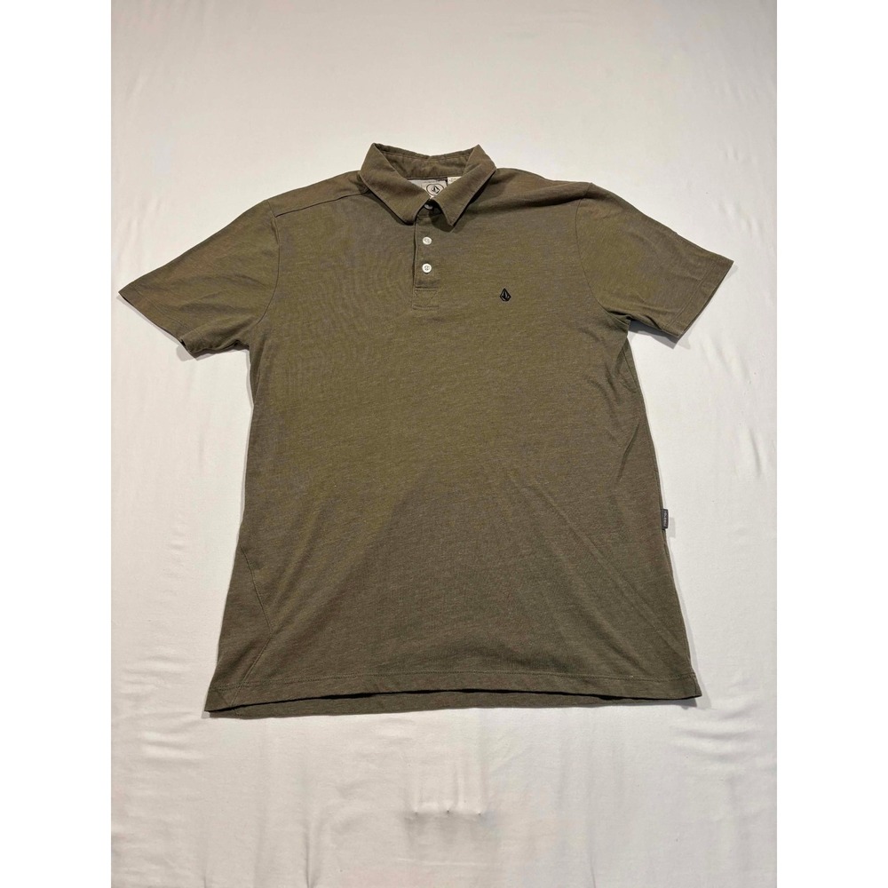 Volcom Mens Small Short Sleeve Polo Shirt Olive Brown Heather Stone Logo Skater